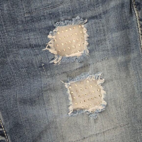 True Religion Nat Clr Crystal Pave Bootcut Horse Shoe  Flaps Back Pocket Size 29 - Picture 2 of 12